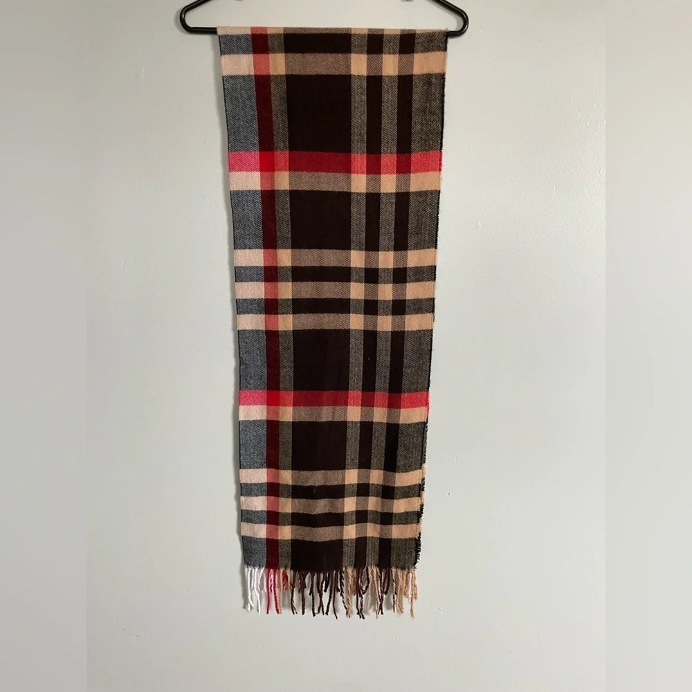 Plaid cashmere feel scarf